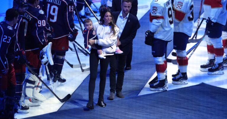 Johnny Gaudreau’s Wife Meredith Leads Blue Jackets on Ice Before Game